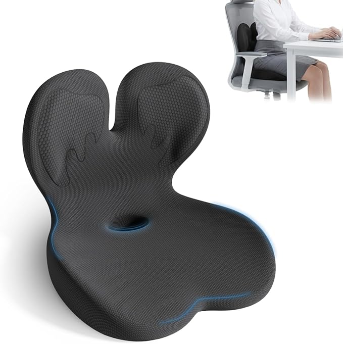 Memory Foam Seat Cushion,Orthopedic Ergonomic Seat Cushions for Tailbone,Sciatica, and Back Pressure Relief,L-Shaped Design & Adjustable Strap,Lumbar Support Pillow for Office,Car,Desk Chair