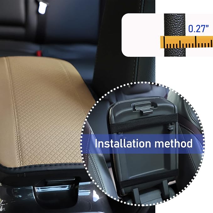 Ziciner Leather Car Center Console Armrest Pad, PU Waterproof Auto Seat Box Cover Protector, Hand Rest Cushion Protection Pad, Vehicles Interior Accessories Universal for Car,SUV (Beige)