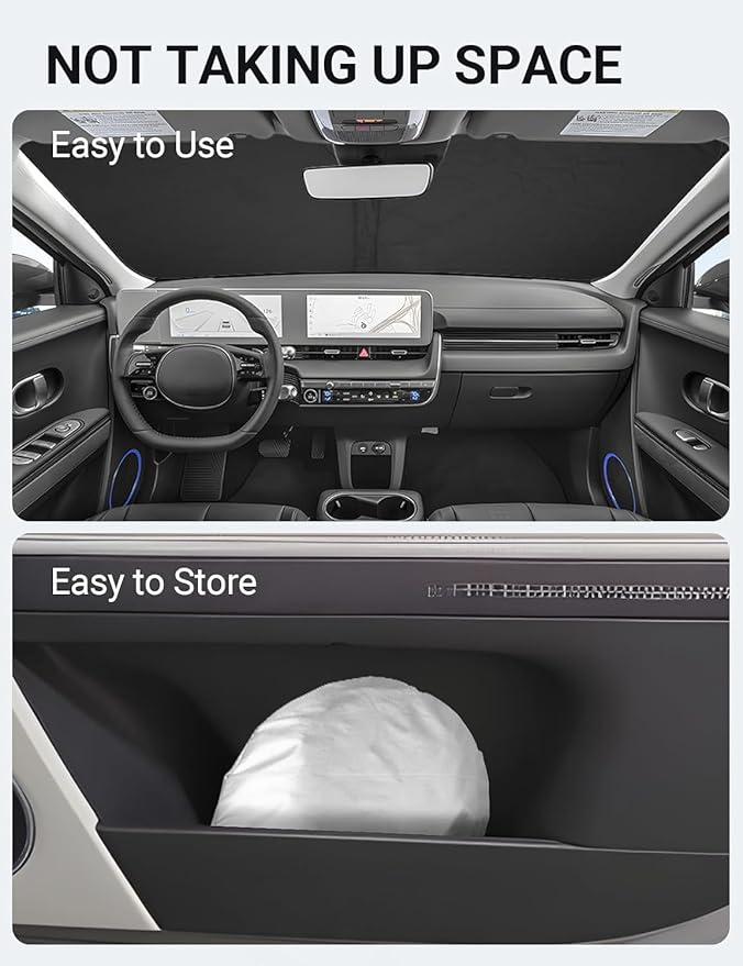 Proadsy 2026 Upgrade Windshield Sun Shade Custom Fit Hyundai Ioniq 5 2022-2025 2026 4-Layer Foldable Front Sunshade Protector Sun Visor Blocks UV Rays Keep Car Cooler Accessories