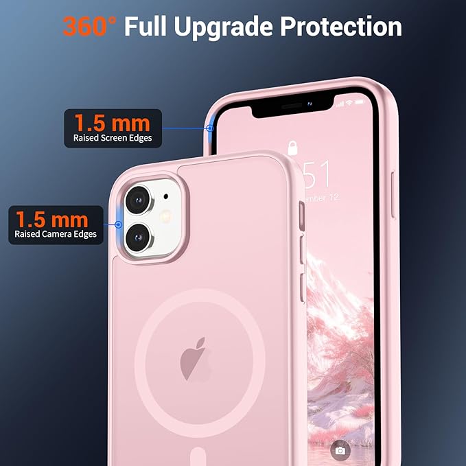SUPFINE Magnetic for iPhone 12 Case/iPhone 12 Pro Case with Screen Protector (Compatible with MagSafe)(Military Grade Drop Protection) Translucent Matte Shockproof Phone Cover,Light Pink