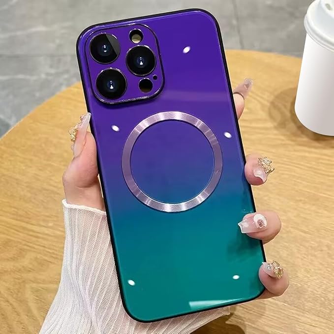 Guppy Compatible with iPhone 16 Pro Max Magnetic Case, Gradient Case with Magnetic Charging, Gradient Glass Back Cover with Lens Film-Purple
