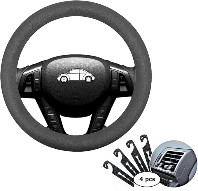 Direct Silicone Auto Car Steering Wheel Cover 13"-15" / 33-38cm, with 4 pcs Air Vent Hook - Gray