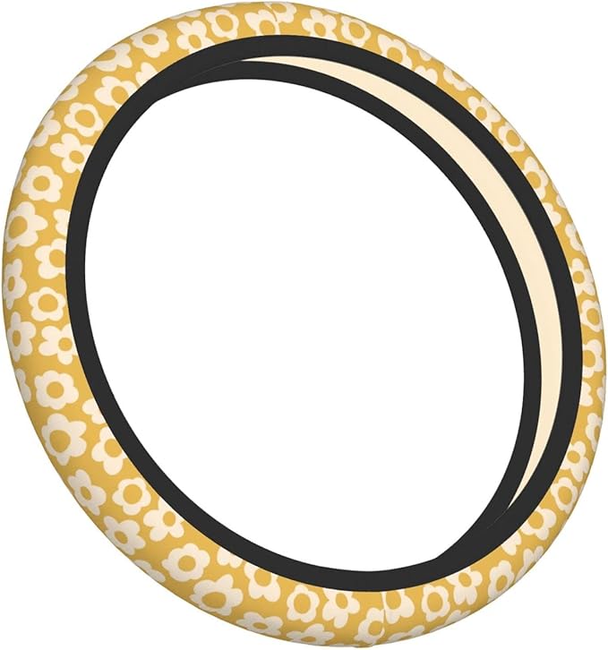 Vintage Groovy Flowers Steering Wheel Cover Universal 15 Inch Cute Car Accessories Protector for Women Men