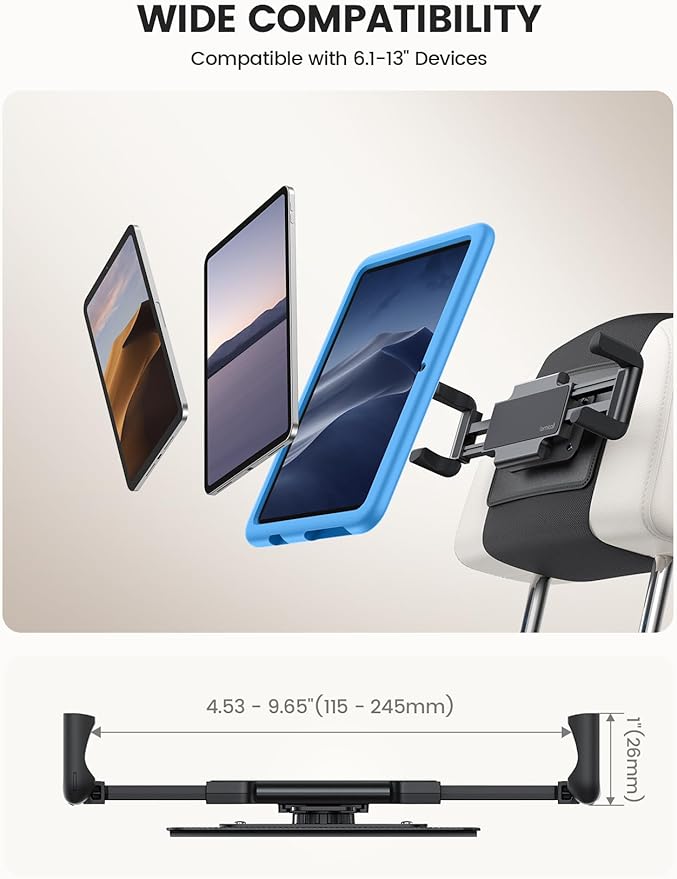 Lamicall 2 Pack Tablet Holder for Car Headrest - [Thick Case Friendly] Car Tablet Mount for Backseat, Road Trip Essentials for Kids, for iPad Pro, Air, Mini, Galaxy, Fire HD, 6.1-13" Tablets