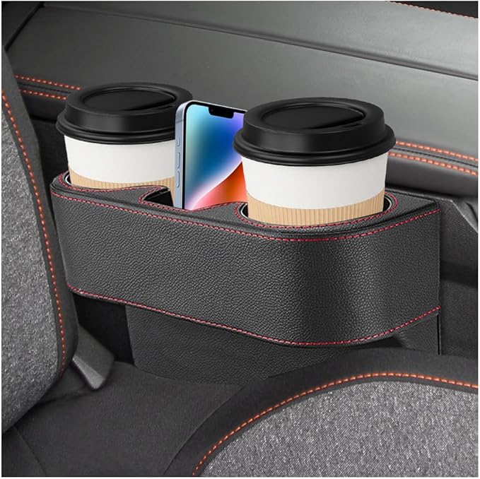 Car Seat Gap Filler Organizer, Multifunctional Auto Console Side Storage Box with Cup Holder, Universal PU Leather Cup Holder Front Seat Crevice Filler for Car Truck SUV (Black)