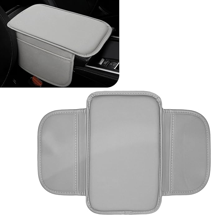 Car Center Console Cover Arm Rest Cover Pad for Car Armrest Box, Middle Console Covers Leather Armrest Box Mat Pad Protector Cushion with 2 Storage Bags for Cars Interior Accessories(Grey)