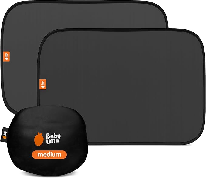 Baby Uma Car Window Shades (2 Pack) - 14.2″ x 21.3″, UPF 50+ Car Window Covers, 99% UVB + 94% UVA Protection, Static Cling Sun Shade with Travel Bag (Medium)