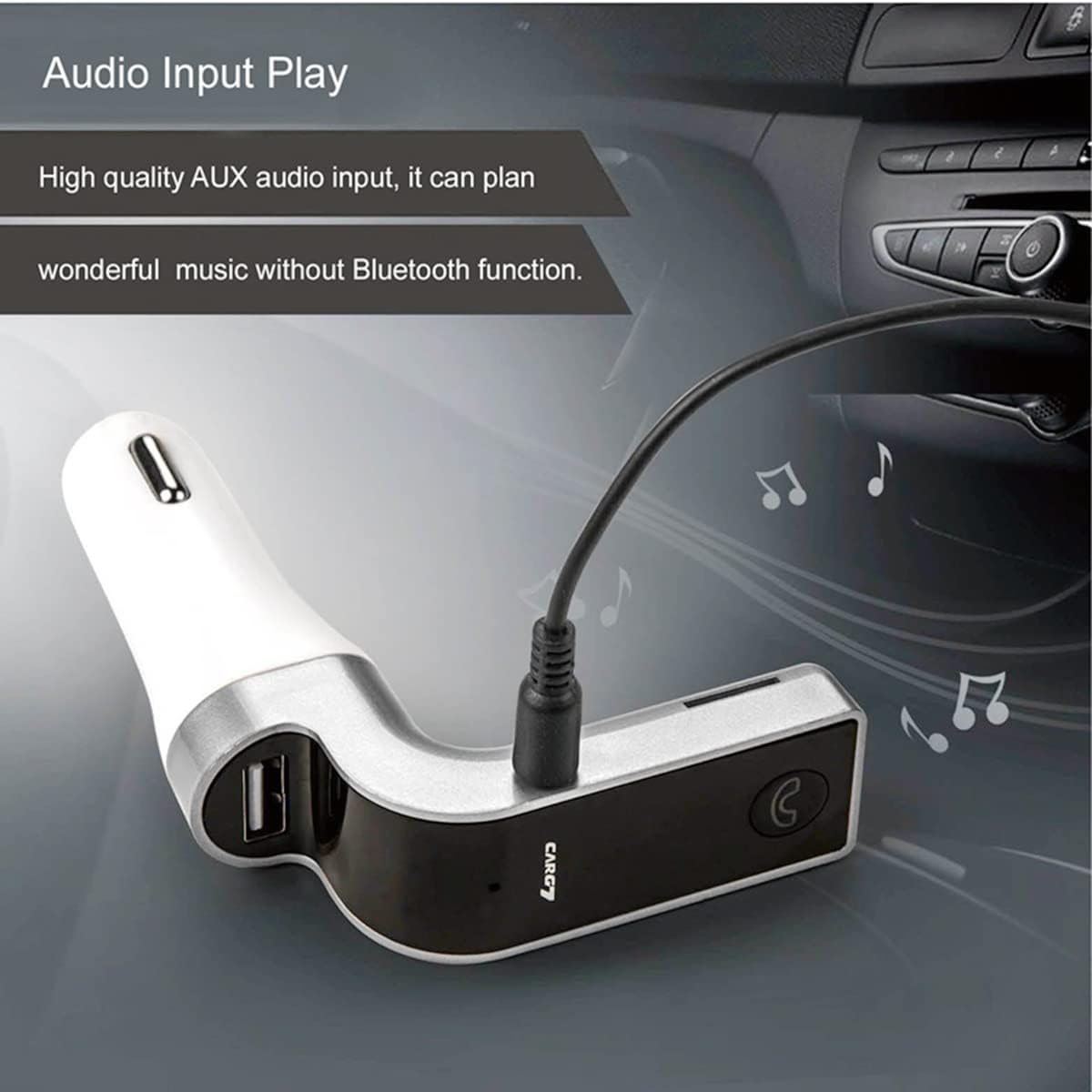 Bluetooth FM Transmitter for car, TIANSHILI Handsfree Bluetooth Receiver Car Kit with Mic/TF Card/USB Drive/AUX Play for iPhone,iPad and Other Android Phones-Silver