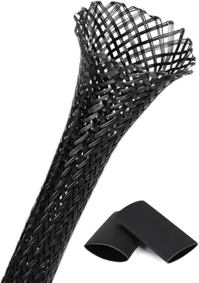 25ft - 3/4 Inch Cable Management Sleeve Protector,Wire Loom PET Expandable Wire Sleeving for Office TV Computer Home Theater Engine Bay Cord Organizer,Protect Cables from Pet Cat Dog Chewing,Black