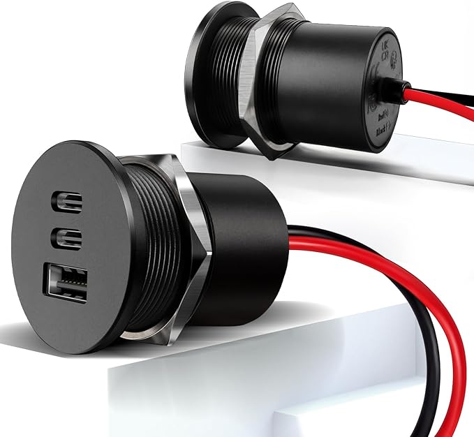 Acegoo 78W 12V USB Outlet, Dual 30W PD3.0 Type-C & 18W QC3.0 Aluminum Car Charger Socket, Multi Port Fast Charging Replacement Socket Accessories for RV Camper Trailer Truck Boat (2 Pcs)