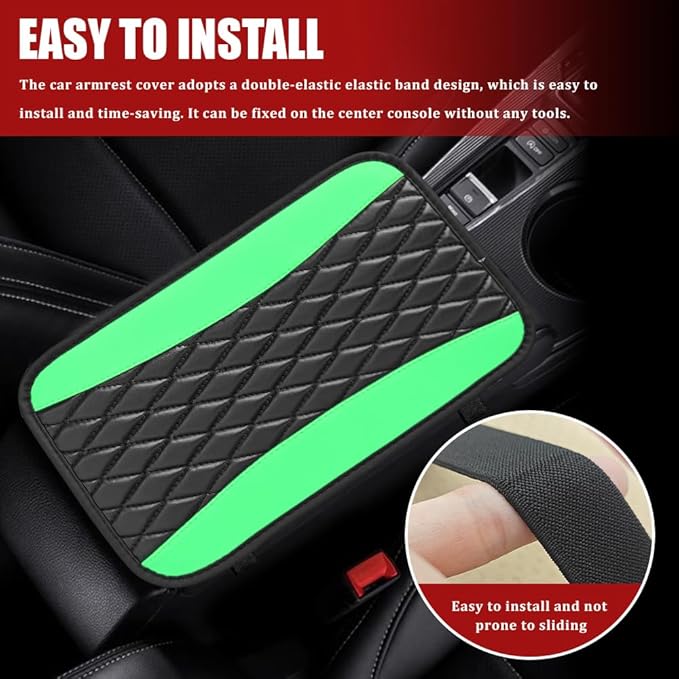 Car Center Console Cushion Pad, Armrest Cover for Car, Leather Waterproof Armrest Seat Box Cover, Auto Accessories Comfortable Arm Rest Box Cushion Pad for Most Vehicles (Green)