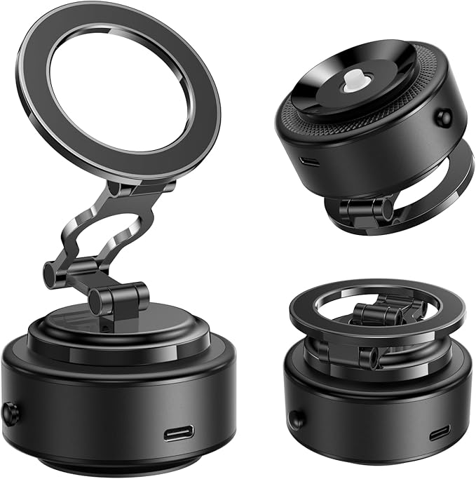 TELESIN Electric Magsafe Car Mount Vacuum Magnetic Car Phone Holder 105N 360° Reinforced Adjustable Swivel Lock, Suction Cup Phone Mount for Your Car/Gym/Mirror/iPhone & Android