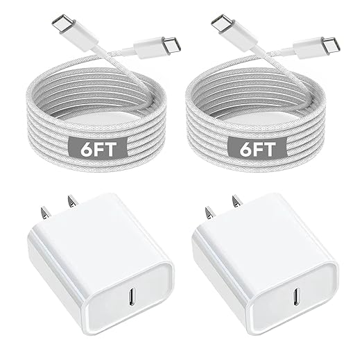 iPhone 16 15 Charger Fast Charging, 20W Apple iPhone 16 USB C Fast Charger Block, 2Pack 6ft USB C to USBC Cord for iPhone16/16 Pro/16 Pro Max/16e/15/15 Plus/15 Pro/15 Pro Max,iPad Pro/Air/Mini,AirPods