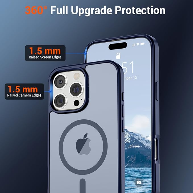 SUPFINE Magnetic for iPhone 16 Pro Max Case (Compatible with MagSafe) (Military Grade Drop Protection) Translucent Matte with Anti-Fingerprint Phone Case,Navy Blue