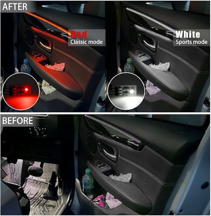 NJSBYL 10PCS LED Door Pocket Handle Ambient Lighting Circuit Board for B-MW 5 7 Series X1 Gran Turismo Coupe Sedan SUV F01 F02 F07 F48 LWB LCI Interior Door Panel Light Red-White Atmosphere Light
