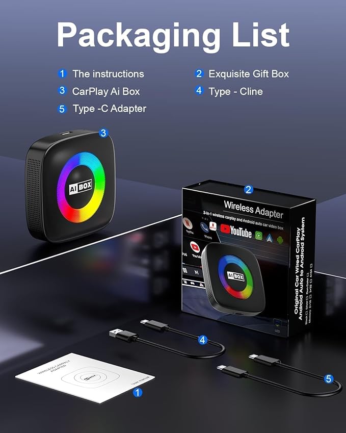 Wireless Carplay Adapter for iPhone Ai Magic Box with Netflix/YouTube Supports TF/Card Dongle Plug and Play Easy Setup Carplay & Android Auto Video Entertainment for iOS 10+ Radio Accessories