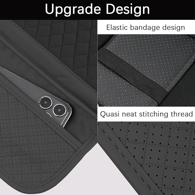 Car Center Console Cover, Leather Vehicle Armrest Cushion Pad with 2 Storage Bags, Auto Interior Middle Console Storage Box Protector Accessories, Universal for SUV, Sedan, Truck (Black)