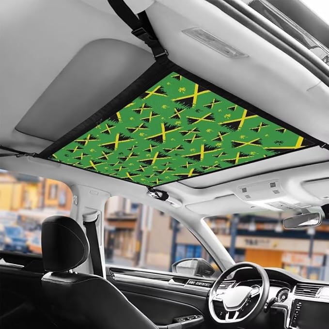 Jamaican Flag Car Roof Storage Bag Car Seat Storage Hanging Bag All Car Storage Organizers Car Travel Accessories Compatible with Most Cars