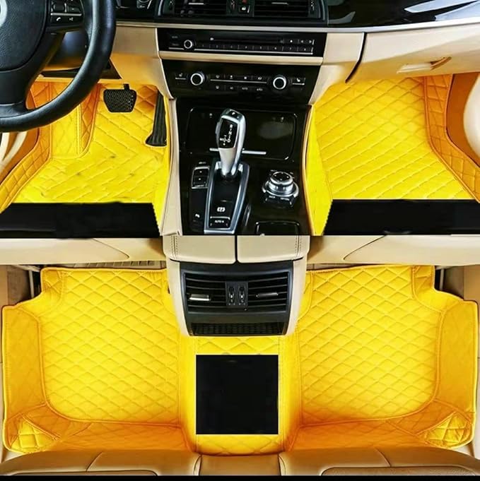 Custom Floor Mats for Cars fit 95% Sedan SUV Sports Car Full Coverage All Weather Men Women Pads Protection Non-Slip Leather Floor Liners (Yellow)