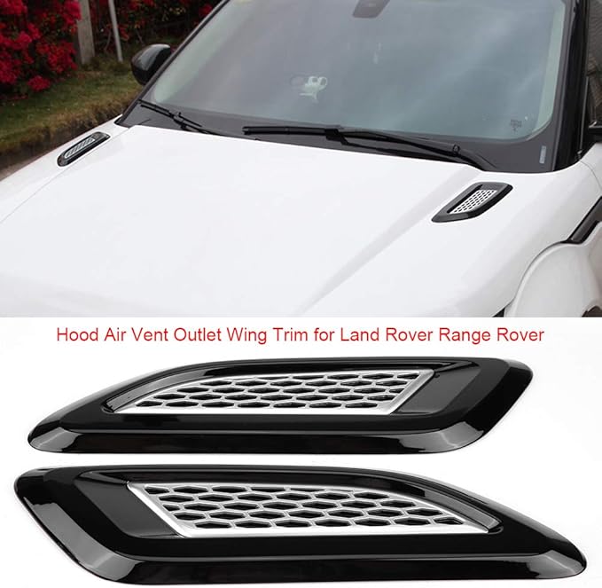 Exterior Hood Air Vent Outlet Wing Trim ABS Plastic Hood Air Vent Trim Replacement for 2012-2018 Sport 2014-2018 Discovery 4 2010-2016 2 2007-2014 (Black & Silver)