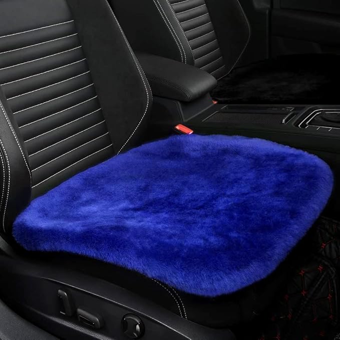 LLB Genuine Sheepskin Car Seat Cushion Seat Covers for Cars Trucks SUV Comfort Seat Protector Pad for Car Driver Seat Car Accessories for Women Office Chair Car Decor (Blue, Front Seat Cushion-1 Pc)
