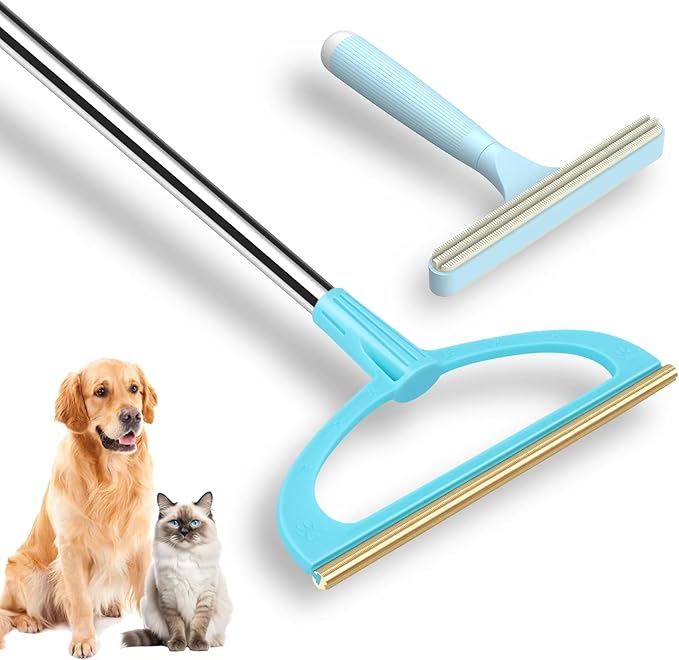 Carpet Rake for Pet Hair Removal, Reusable Pet Hair Removal Tool 56” Adjustable Long Handle Pet Hair Removal Broom, Cat Dog Hair Remover Carpet Brush Scraper for Rugs, Mats, Couch