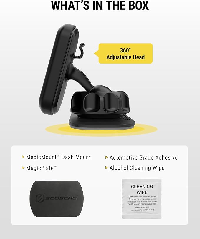 Scosche MAGDM2 MagicMount Magnetic Car Phone Mount for Dashboard, 360° Adjustable Magnet Head, Universal Cell Phone Holder for Car, Compatible with iPhone, Samsung, and All Devices