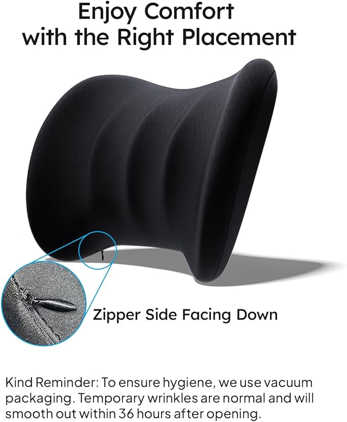 Wigoo 2026 Lumbar Support Pillow for Car [Ergonomic Design, Pressure Relief] Back Cushion for Driving Seat, Back Support Pillow for Car-Office Chair, Fits All Vehicles (Black 2-Pack)