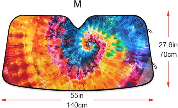 Rainbow Tie Dye Swirl Windshield Sunshade Car Sun Shade Blocks UV Rays Visor Protector Accordion Folding Sun Reflector Auto Sunshade for Truck SUV