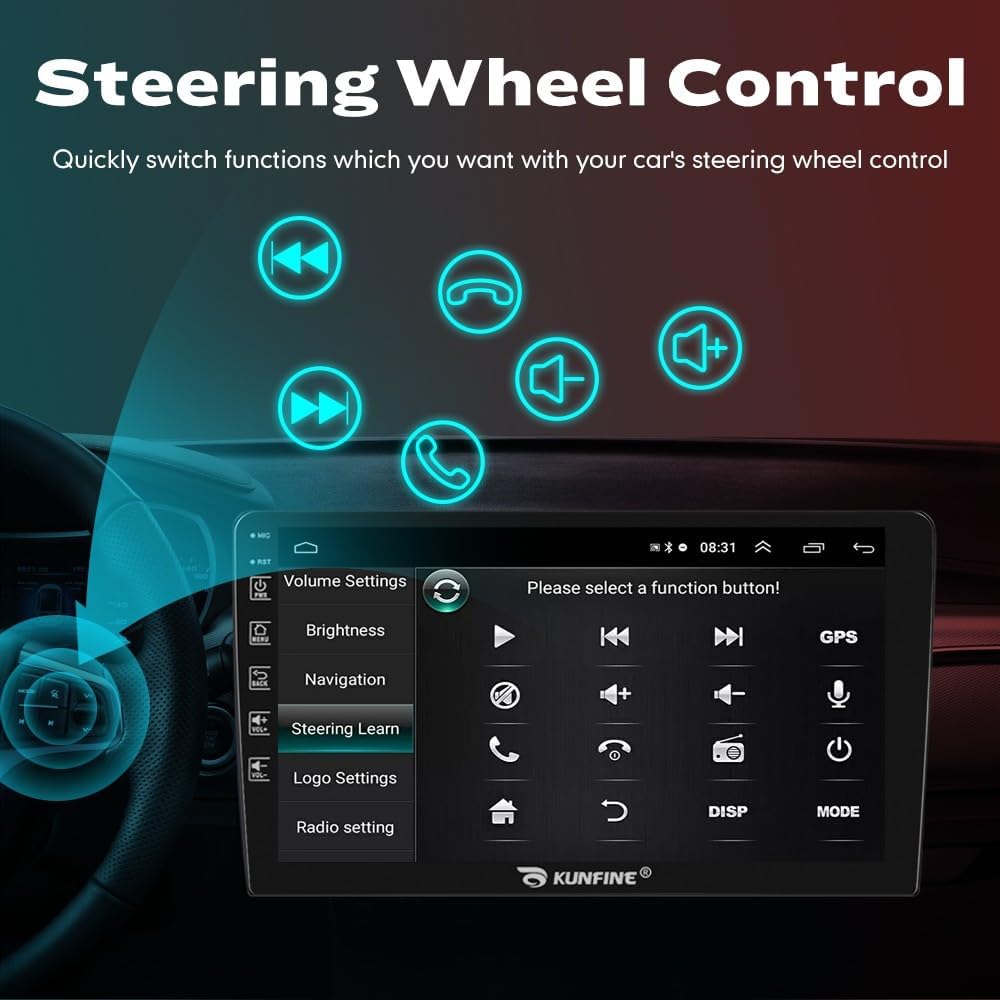 Kunfine Car CarPlay Android Auto Navigation Stereo GPS Radio Reverse Camera Display 9" IPS Touchscreen Headunit Tablet Pad Media Player For Peugeot 301 13-22 if Applicable Quad Core 2G+32G Matte Black