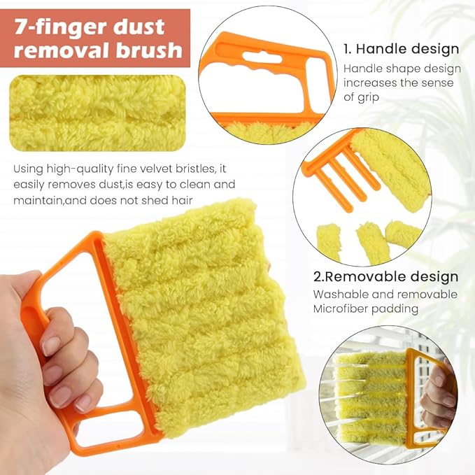 5Pcs Window Blind Cleaning Set, Washable 7 Fingers Duster Brush Dusting Cleaner Tool, Blinds Air Conditioner Keyboard Fan Duster Dirt Housekeeping Tool(Yellow,Size:6.3inch)