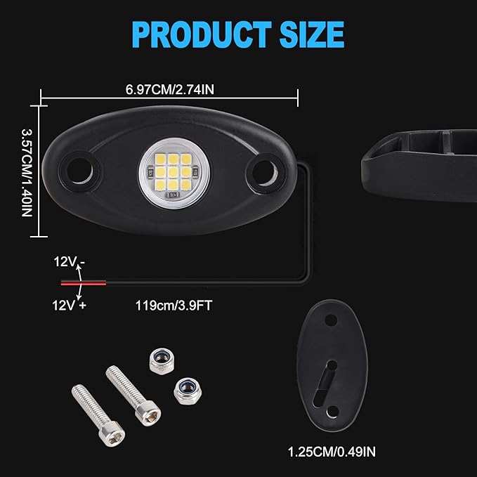 24 Pods White Led Rock Lights，Automotive General Under Body Neon Glow Led Pure Light Kit Ip68 Waterproof 3.8ft Extension Wires for Car Truck Boat Rv ATV Utv SUV RZR Motorcycle Trail Rig Lamp（White）