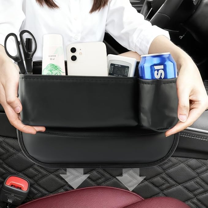 2Packs Car Seat Filler Organizer, Leather Car Seat Oganizer with Cup Holder,Storage Accessories for Phone,Sunglasses,Keys, Universal fit for Most Cars Trucks & SUV(Left+Right Side)