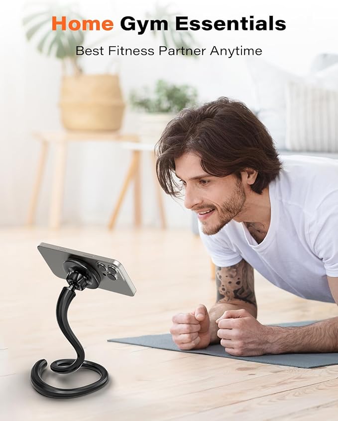 A2C Flexible Gooseneck Phone Holder for iPhone Magsafe, Long Arm Gym Magnetic Phone Holder for Treadmill Peloton, Portable Fitness Home Gym Accessory, Phone Mount for Stroller/Shopping/Golf Cart/Desk
