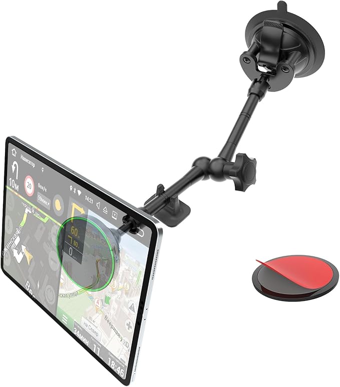 Heavy Duty Magnetic Tablet Mount for Truck Dashboard Windshield, Long Arm Suction Cup Car Mount for iPad Pro Air Mini 4–11'', MagSafe Holder for SUV Van Pickup iPhone 16/15 Galaxy