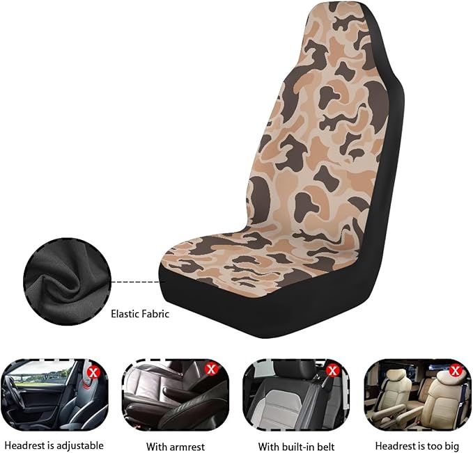ELEQIN Brown Camo Front Car Seat Covers 2pcs, Automotive Seat Covers Car Accessories Universal Size Fit for Most Cars,SUVs&Trucks&Vans