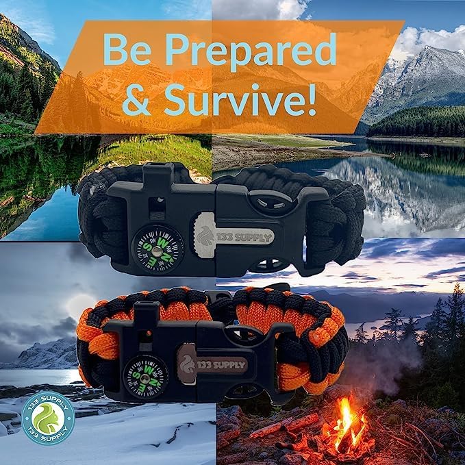 Paracord Bracelet Compass Hiking Survival Kit Emergency Whistle Fire Starter Camping Gear Hiking Essentials Fishing Hunting Accessories EDC Backpacking Gear Tactical Survival Gear Equipment