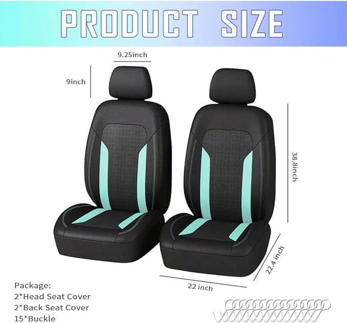 4PCS Cooling Car Seat Covers,Breathable Front Seat Covers with Mesh Construction and Foam Padding,Car Seat Protector to Reduce Back Sweating,Universal Car Interior for Car SUV (Mint)