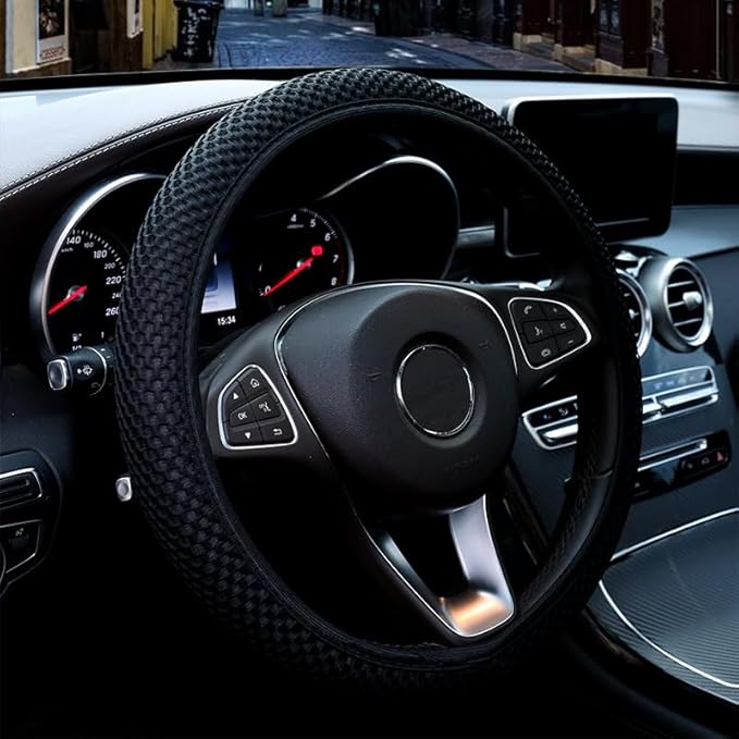 Hiflyer Steering Wheel Cover - Universal 14.5-15 Inch, Soft Microfiber Car Wheel Cover for Women & Men (Black)