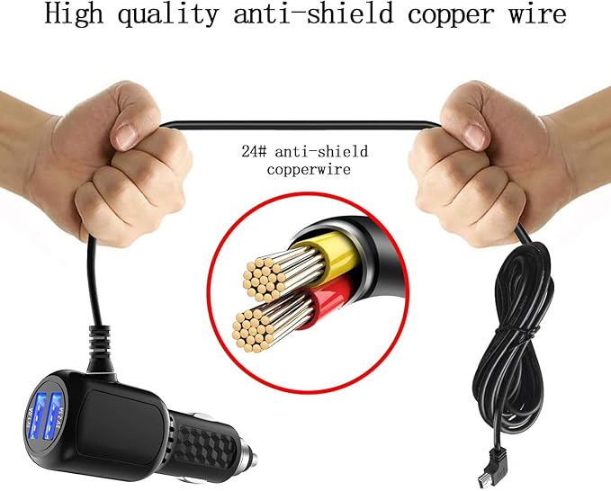 Car Charger for Garmin Nuvi, Garmin GPS Charger Cable,Mini USB Power Cord Cable Dual Port USB Vehicle Power Charging Cable Cord for Garmi Nuvi C255 Dashcam