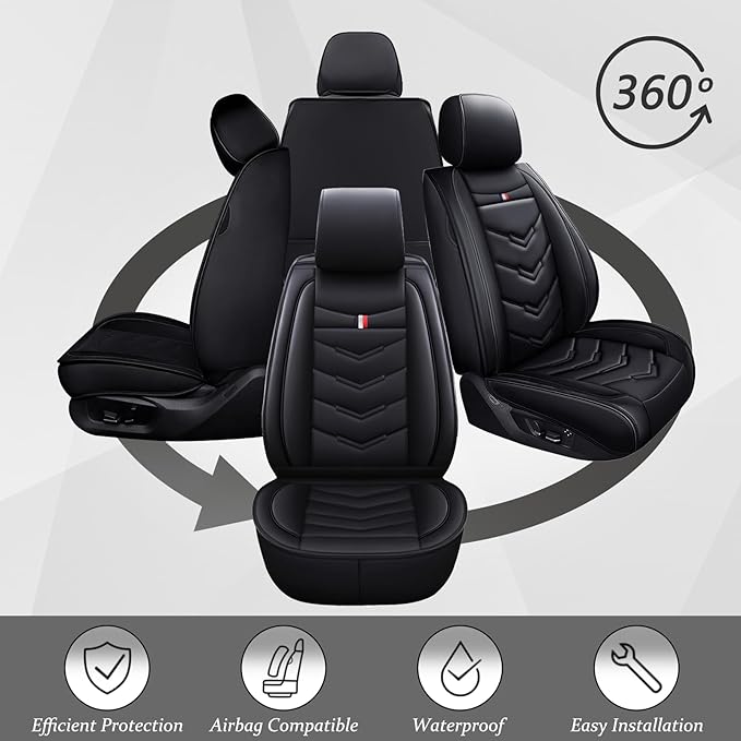 Car Seat Covers 7 Seats for Ford Explorer 2000-2025, Waterproof Durable Compatible Airbag, Premium Leather Seat Protector(7 Seats Standard,Black)