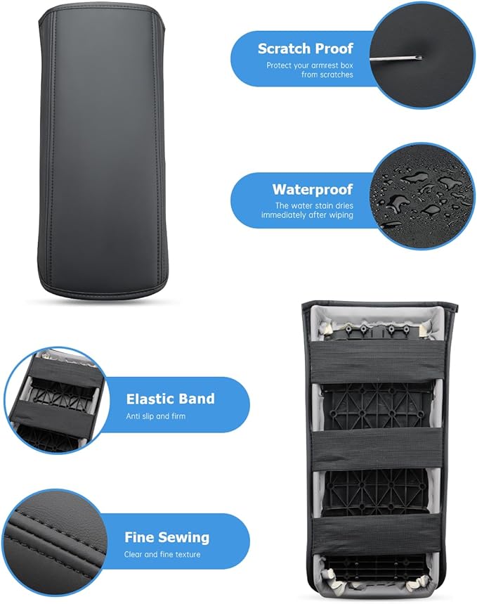 INTGET Center Console Cover for Toyota Prius Accessories 2004 2005 2006 2007 2008 2009 Leather with Thin Pad Middle Armrest Cover Car Interior Arm Rest Lid Protector (Black Stitches, with Thin Pad)