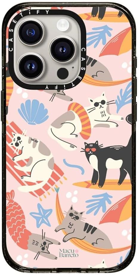 CASETiFY Impact Case for iPhone 15 Pro [8.2ft 4X Military Grade Drop Protection/Compatible with Magsafe] - Cozy Cats - Clear Black
