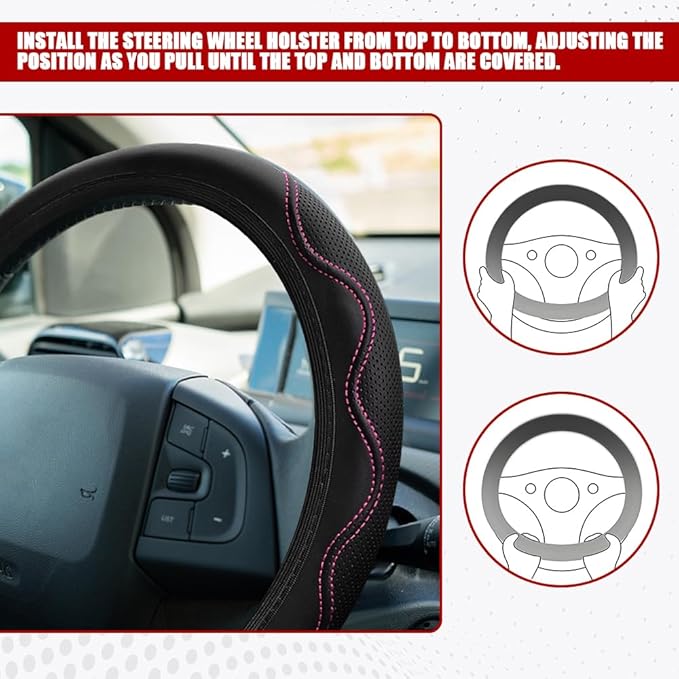 Car Steering Wheel Cover, 14.5-15 Inch Comfortable Grip Microfiber Leather Non-Slip Wheel Cover, Auto Elastic Breathable Wheel Steering Protector, Universal Interior Accessories Fit Vehicles