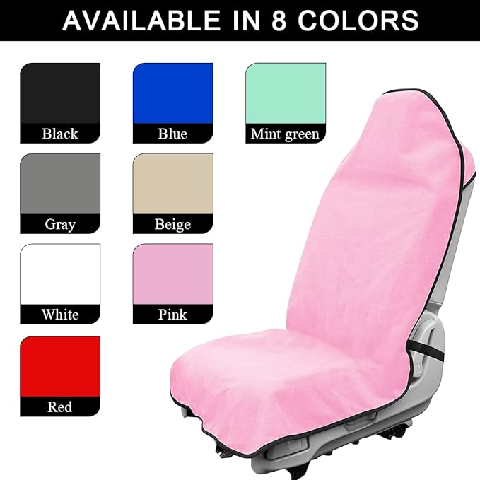 2PCS Car Towel Seat Cover, Waterproof Sweating Non-Slip Premium Soft Towel Carseat Protector, Universal Machine Washable Car Truck SUV Front Seat Cover for Gym Workout Beach Hiking (Pink)