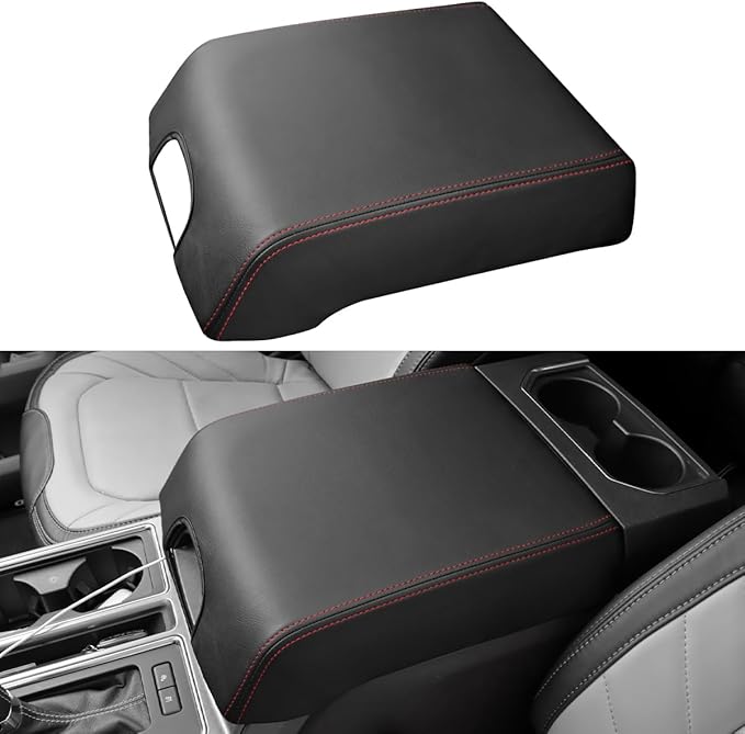 INTGET Center Console Cover for Ford F150 Accessories 2015-2020 2016 2017 2018 2019 Car Middle Lid Seat Armrest Cover Protector Elbow Cushion Pad (red Stitches, 2015-2020)