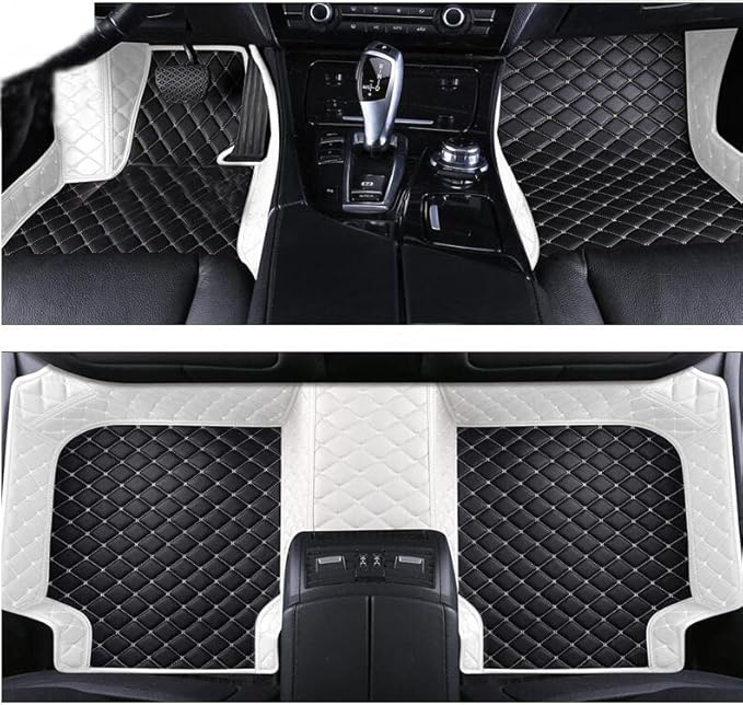 Custom Floor Mats for Cars fit 95% Sedan SUV Sports Car Full Coverage All Weather Men Women Pads Protection Non-Slip Leather Floor Liners (Black and White Stitching)
