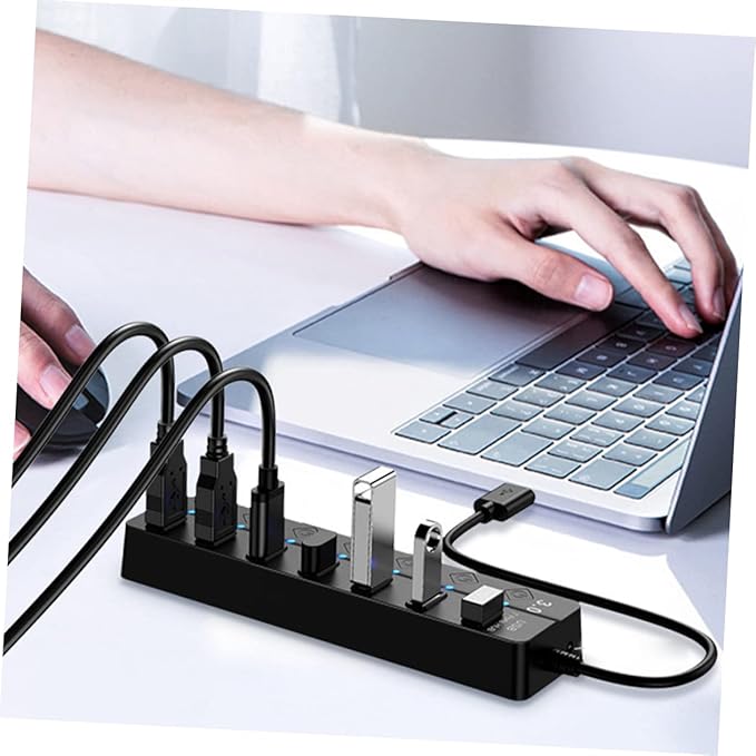 OSALADI USB Hub Individual Off Port USB Splitter for Laptop and Computer High-Speed Data Transfer Led Indicator Thick Core Cable for Power Supply
