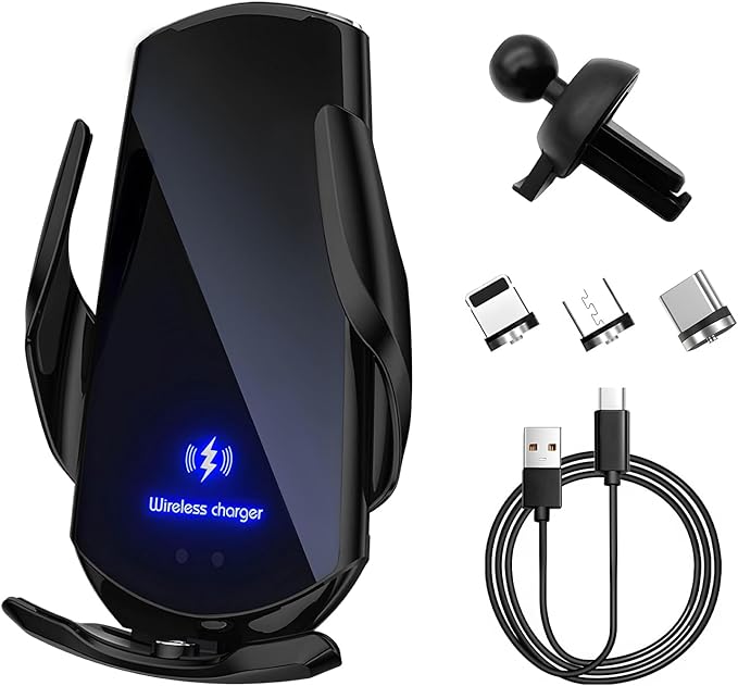 Sun Walker Wireless Car Charger Mount, Electric Induction 15W Fast Charging Bracket Air Vent Phone Holder, Auto-Clamping Wireless Charger Vent Mount Compatible with Most Smartphones (Black)
