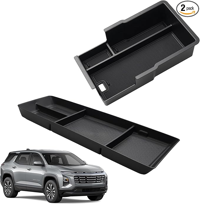 Sunsdrew 2025 Upgraded 2PCS Chevy Equinox Center Console Organizer and Lower Center Console Tray for 2025 2026 Chevrolet Equinox Interior Accessories Anti-Slip
